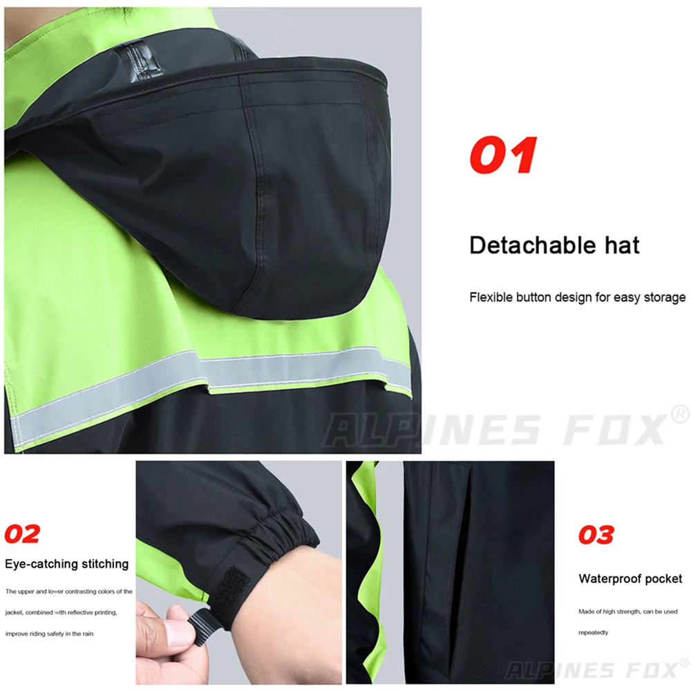 Motorcycle Raincoat Suit Men Waterproof Full-body Rain Coat+Rain Pants Motorbike Off-road Motorcyclist Rider Rain Shoes Cover