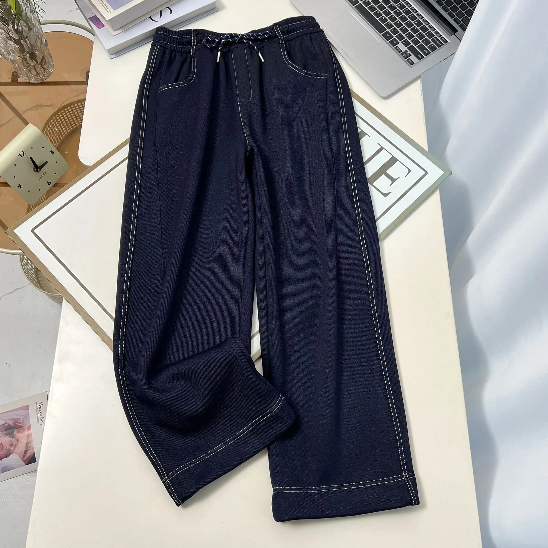 XXXXXXL Fashion Plus Size Women's Jeans New Winter Style Simple Fleece And Thickened Denim Straight Leg Long Pants Casual 373