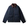 4702 Fashion Brand Warm Coat for Men Corduroy Quited Multi Pockets Zip Up Long Sleeve Plaided Jacket Retro Cotton Padded Parker 4