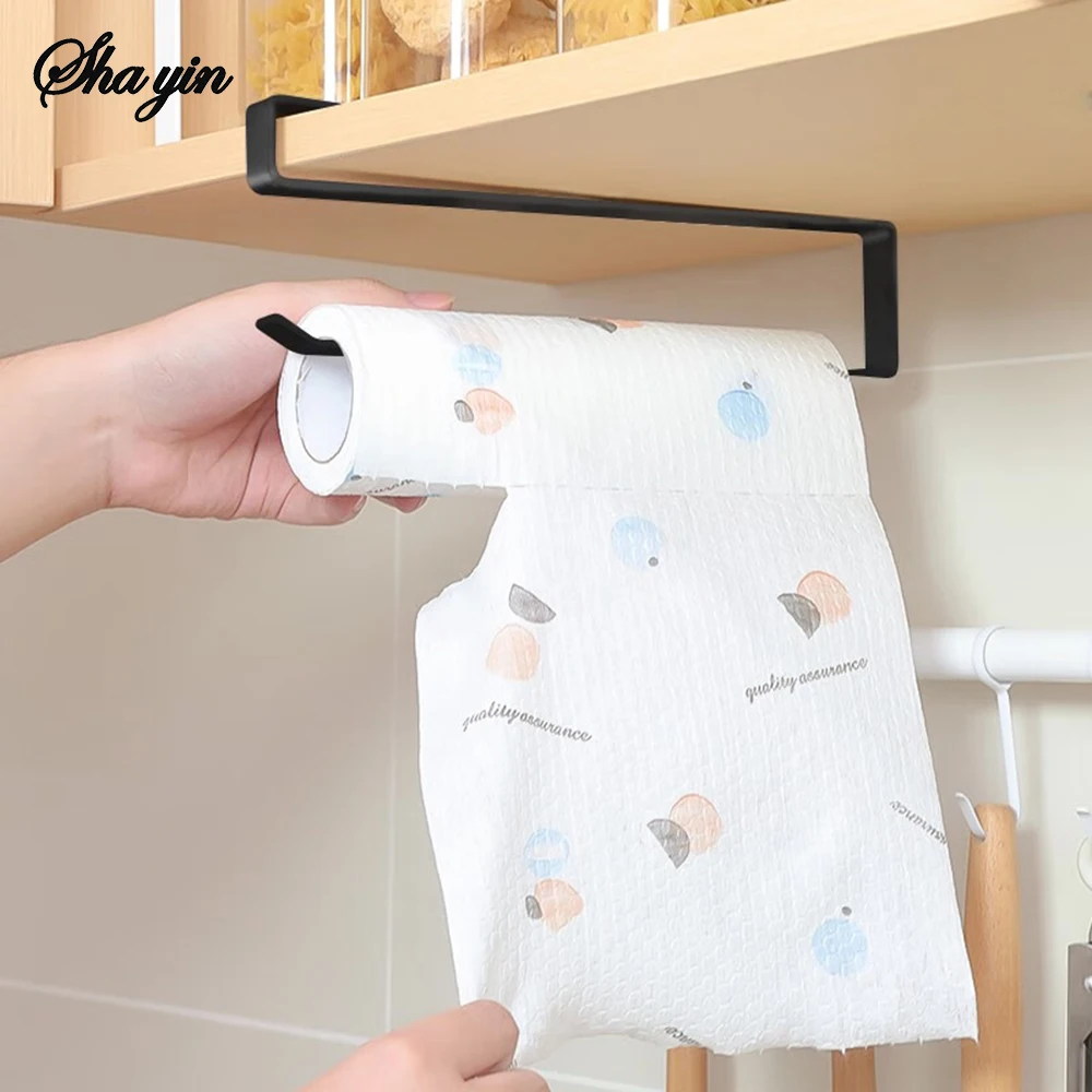 Special Kitchen Paper Towel Hanging Rack Cabinet Without Drilling Towel Hook Ironware Storage Shelf For Napkins 1PC
