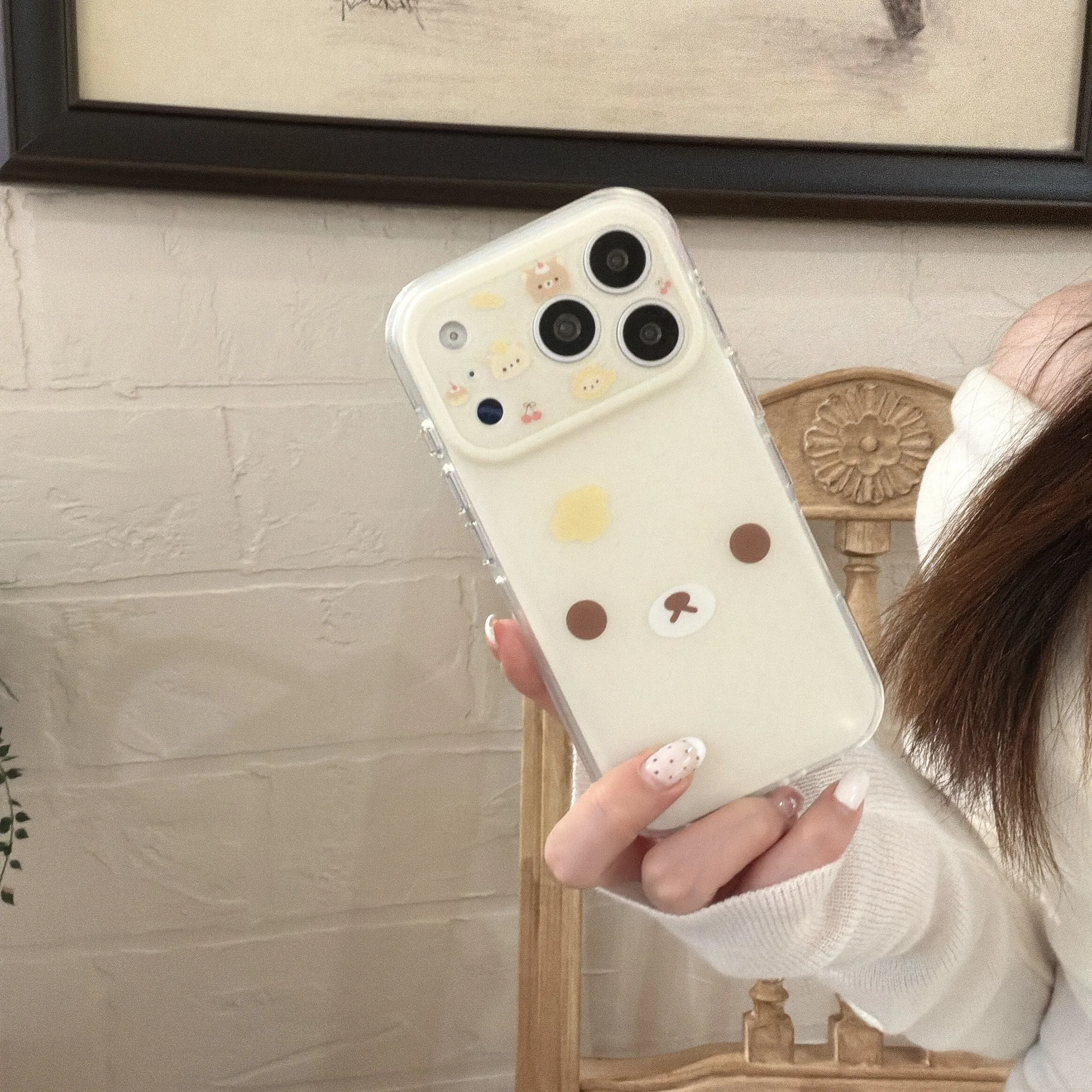 Niedliche Cartoon Rilakkuma Weiß-Brauner Bär Handyhülle für iPhone 17 Pro Max, auch passend für iPhone 15 16 Pro Max – Detail 11