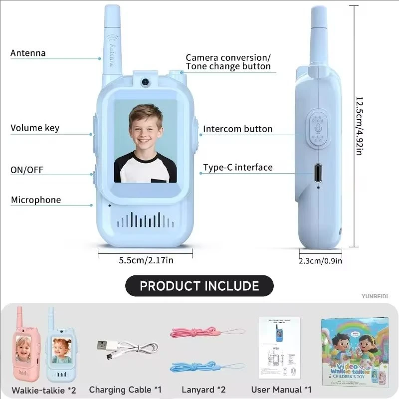 Walkie Talkie Video per Bambini, Confezione da 2, Ricaricabili, Giocattoli per Bambini per Campeggio, Viaggi, Regali di Compleanno per Bambini dai 3 ai 12 Anni - immagine 6