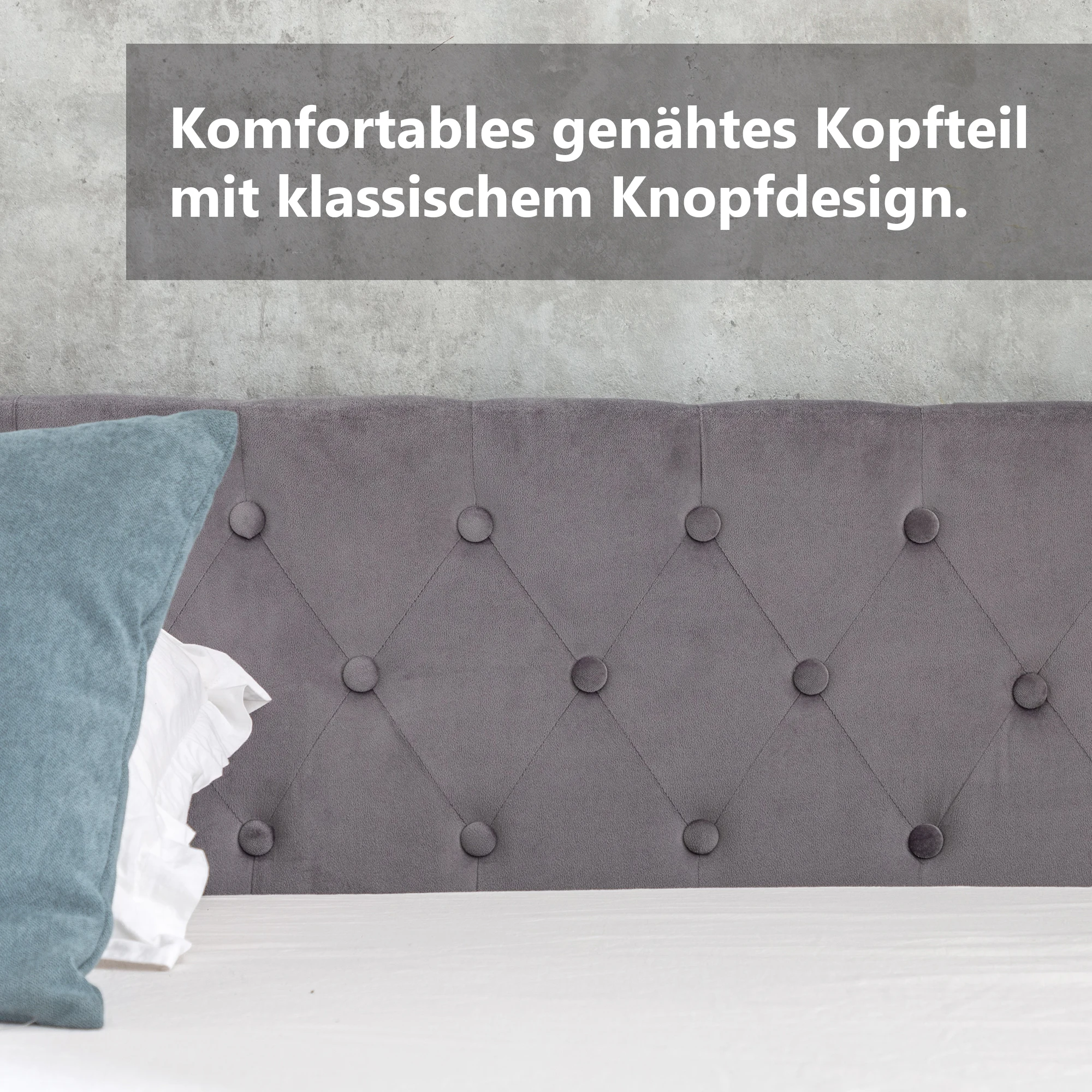 KOMHTOM Grey Velvet Upholstery bed Buttoned Headboard Hydraulic Storage Slatted