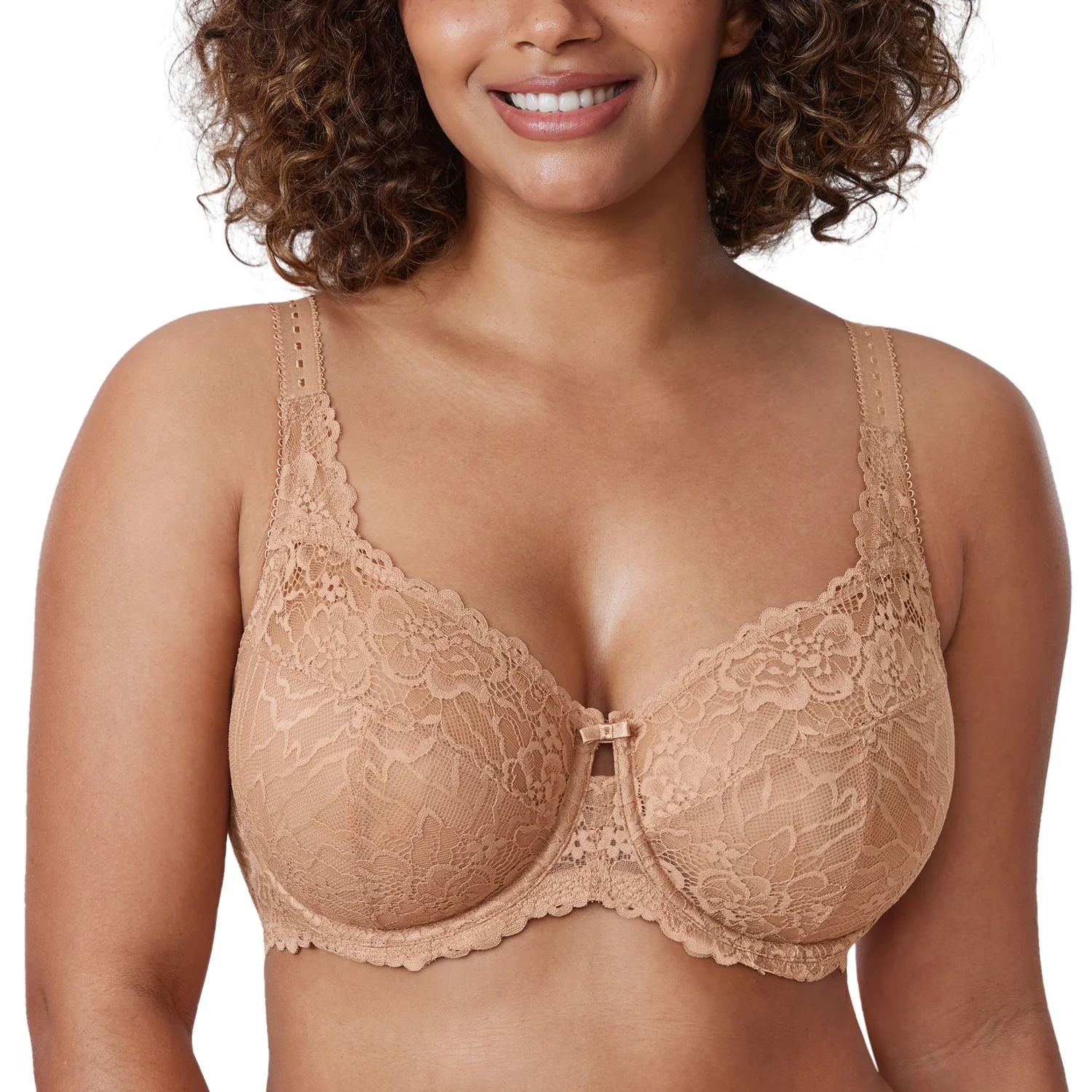 Women's Sexy Transparent Plus Size Minimizer Full Coverage Unlined Underwire Lace Bra