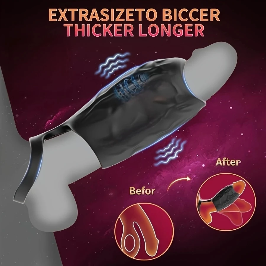 Penis Sleeve Cock Ring Vibrator Enhances Pleasure with G-Spot Stimulation Testicle Massage on-Latex Adult Sex Toy for Couples