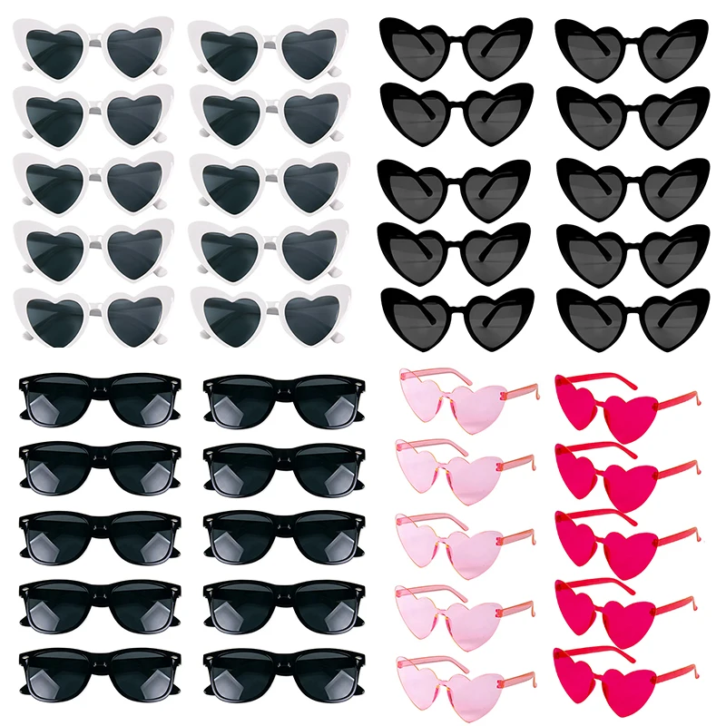 10 Stück Bachelorette Party Sonnenbrille Schwarz Weiß Rosa Quadrat Herzform Brille Braut und Bräutigam Fotobrille Brautparty Deko