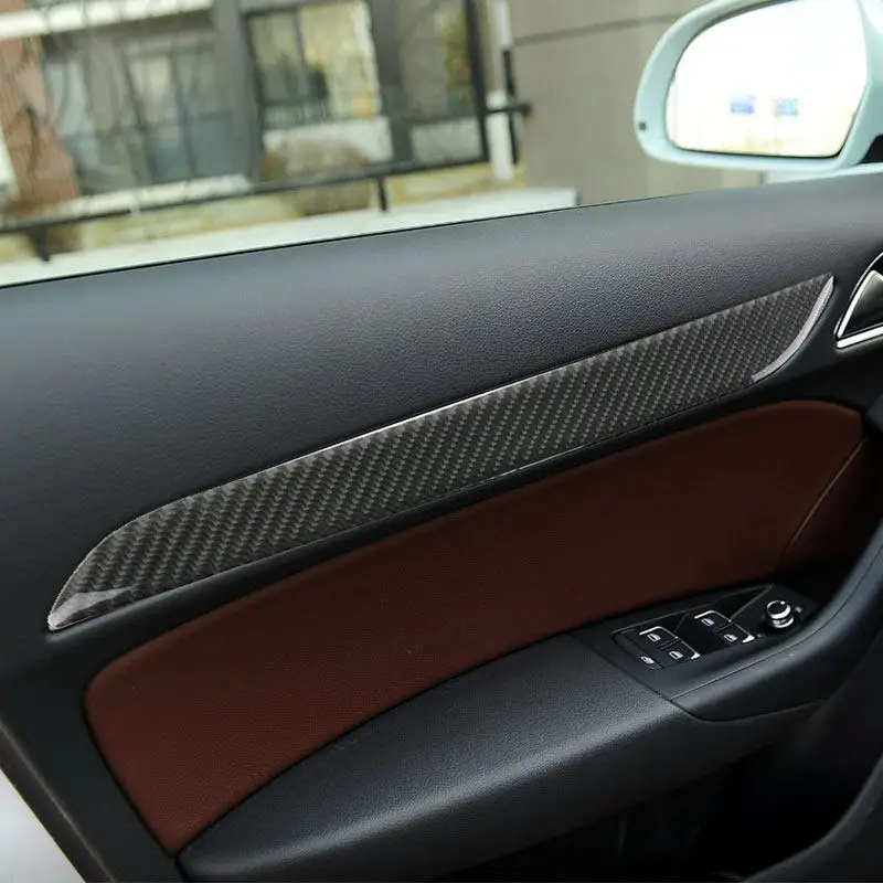 2x Carbon Fiber Interior Trim Cover Stickers For Audi Q3 2013-2018 - Front, Soft Black Finish