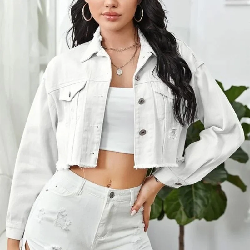 

Denim Jacket Woman Fashion Long Sleeve Solid Colors Casual Slim Short Denim Coat Street Hipster Clothing New 5 Colors Jackets