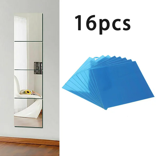 16PC 15CM Square Mirror Wall Sticker Self-adhesive Acrylic Tile Mosaic Decal Mural Covering For Bedroom Household DIY Decoration 1