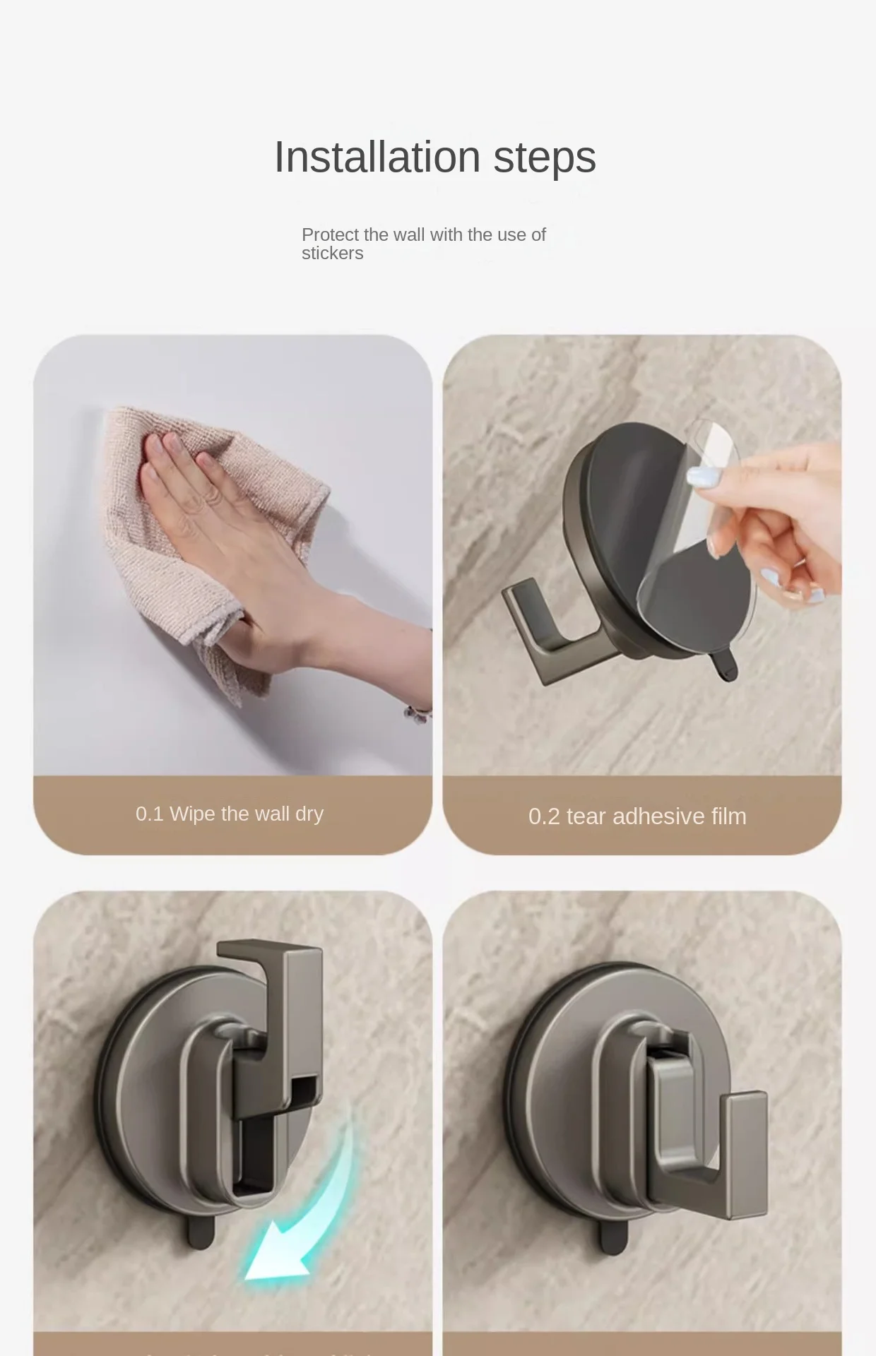 AILIHU Badezimmer-Saugnapf-Haken, Vakuum, nicht perforiert, für die Wand, Küche, Schlafzimmer, Tür hinter, nicht abfärbender Haken, Handtuchhaken – Detail 21