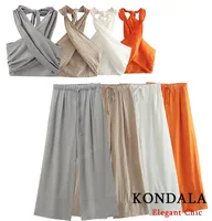 KONDALA Sexy Casual Crossover Camisole Top Set Women New 2025 Spring Summer Fasion Holiday Beach Pant Set Halter Top with Pant - Image 6