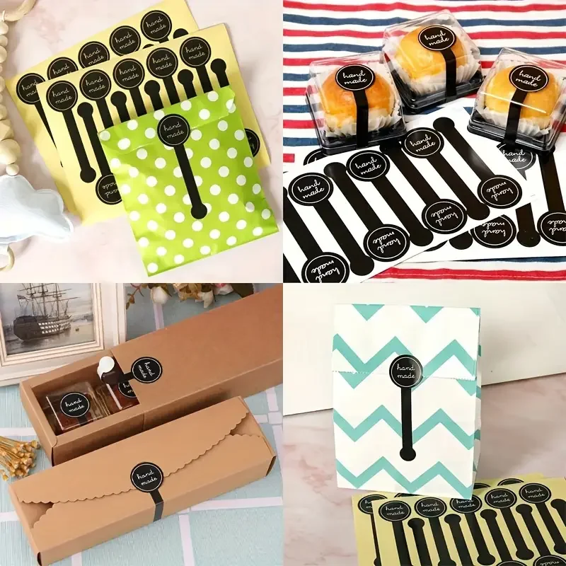 Handmade Stickers Black Lollipop Design Long Handmade Cake Packaging DIY Product Seal Stickers Stationery Stickers Gift Tags