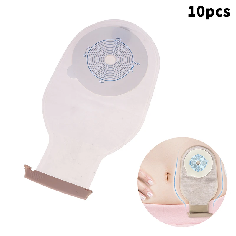 10Pcs Colostomy Bags Hole One-piece Drainable Ostomy Bags Stoma Care Pouch With Clips Closure Colostomy Bag Prevent Leakage