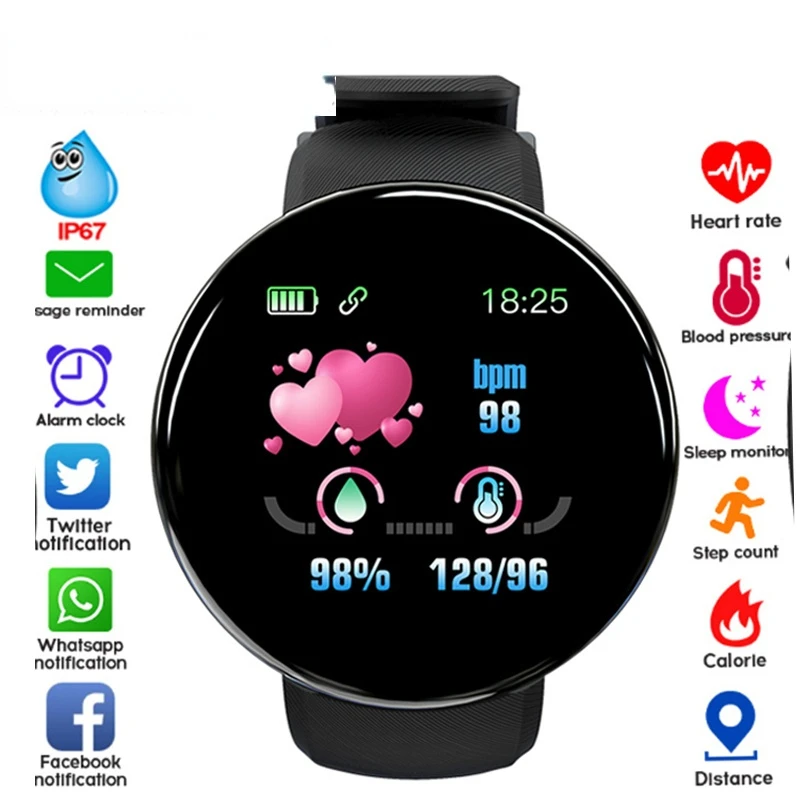 Montre Connectée D18 Pour Hommes Et Femmes, Moniteur De Fréquence Cardiaque, De Pression