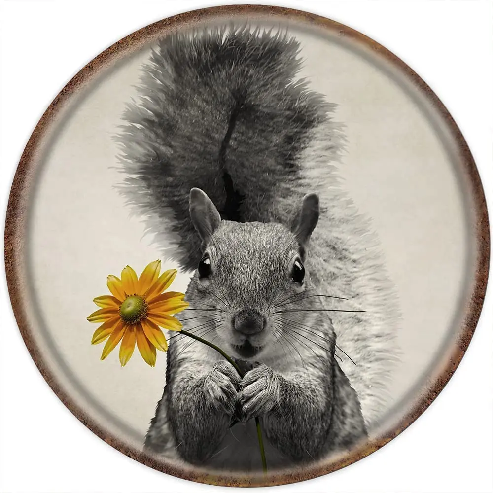 

Krouterebs Black & White Squirrel Vintage Round Metal Tin Sign Nostalgic Metal Sign Home Decor for Culb Bar Garden Kitchen R