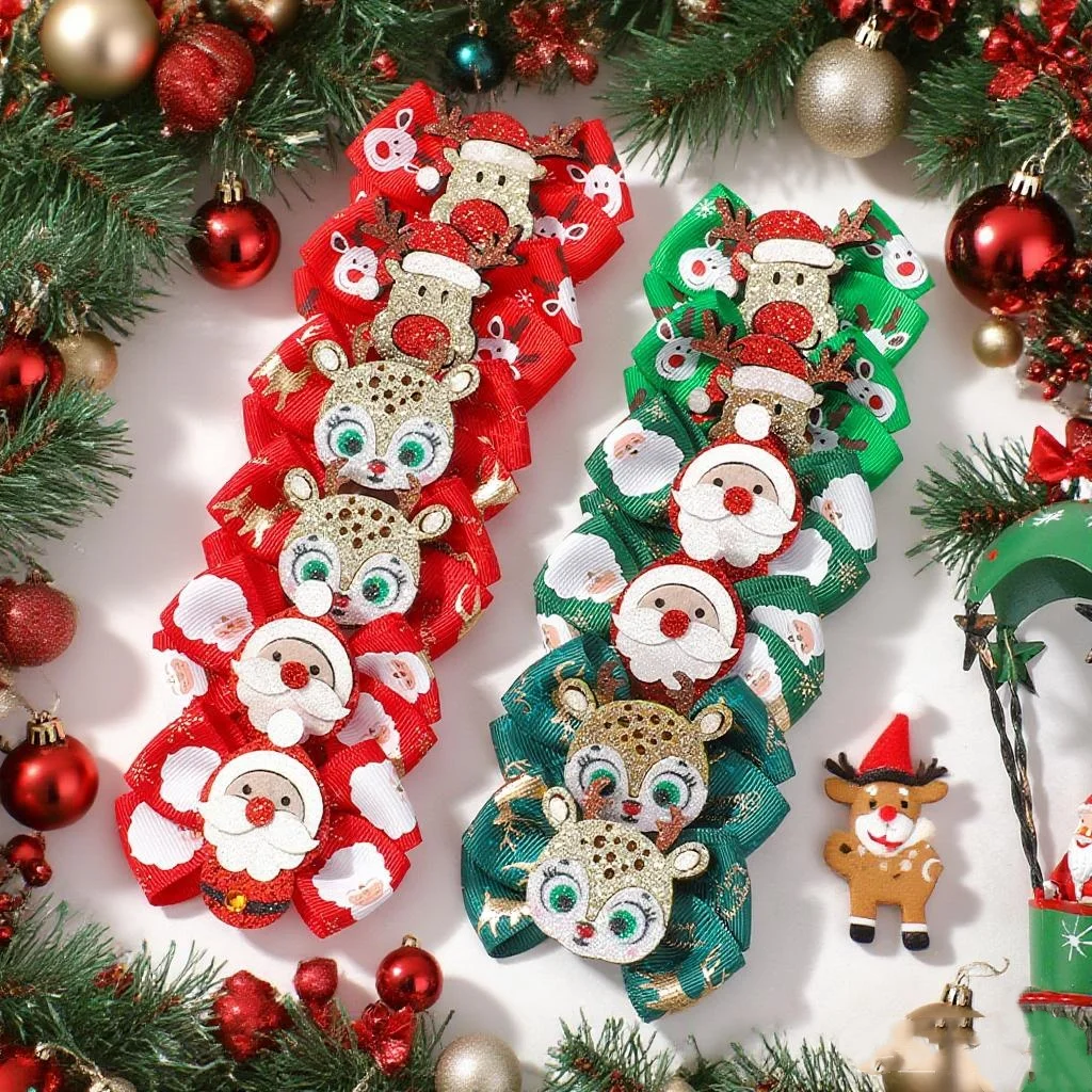 4 teile/satz Baby Mädchen Weihnachten Neue Jahr Haar Bogen Clips Glitter Santa Elch Haarnadel Nettes Kind Haar Zubehör Kopfbedeckungen