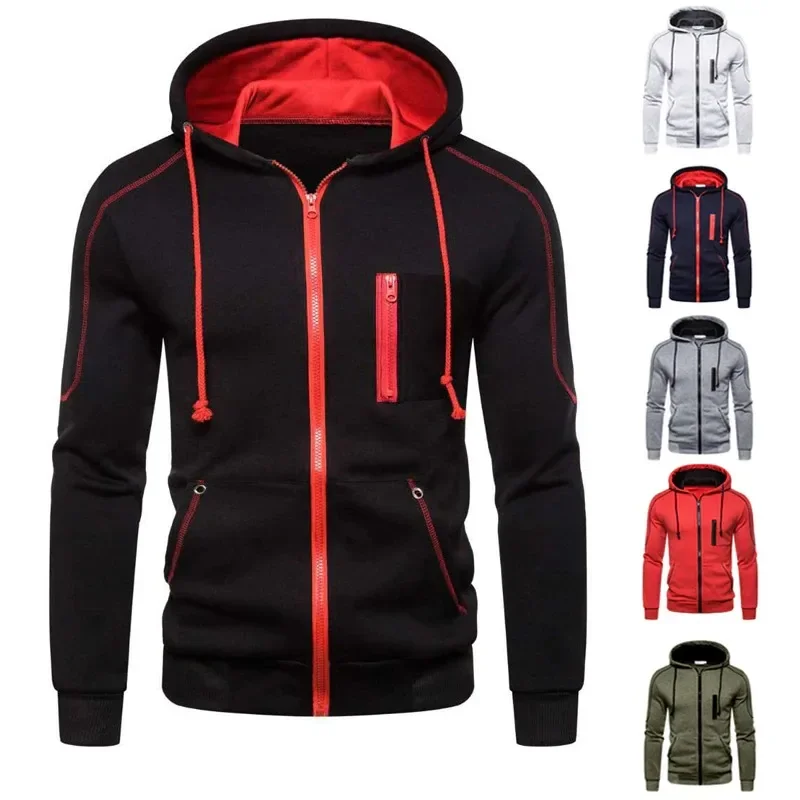 

Fashion Men's Hooded Sweater Zippper Color Block Fleece Hoodies Jacket Spring Autumn Male Casual Hoodies Sweatshirts