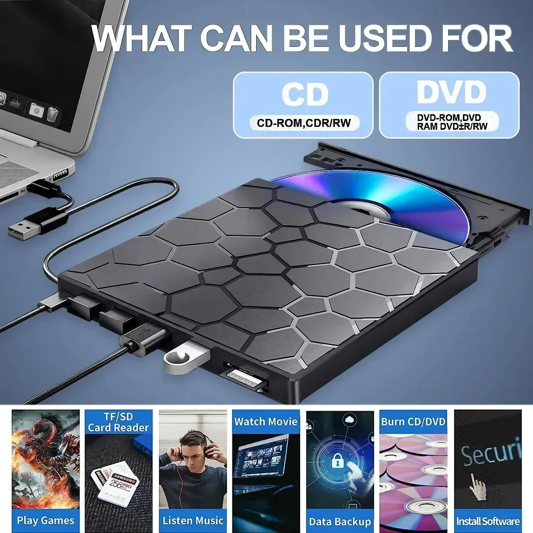 7-in-1 USB 3.0 Typ-C Externer DVD RW CD-Player Optische Laufwerke DVD-Brenner Recorder Reader Disk Drive für Laptop Desktop Notebook – Detail 10