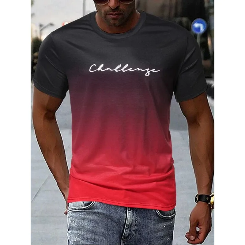

Retro men's T-shirt, short sleeved shirt with degraded 3D printing, casual, urban fashion, oversized, summer clothing