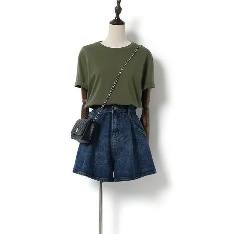 Thin Wide-leg Denim Shorts 2024 Summer High-waist Plus Size Slimming A-line Hot Pants Casual Pants for Women