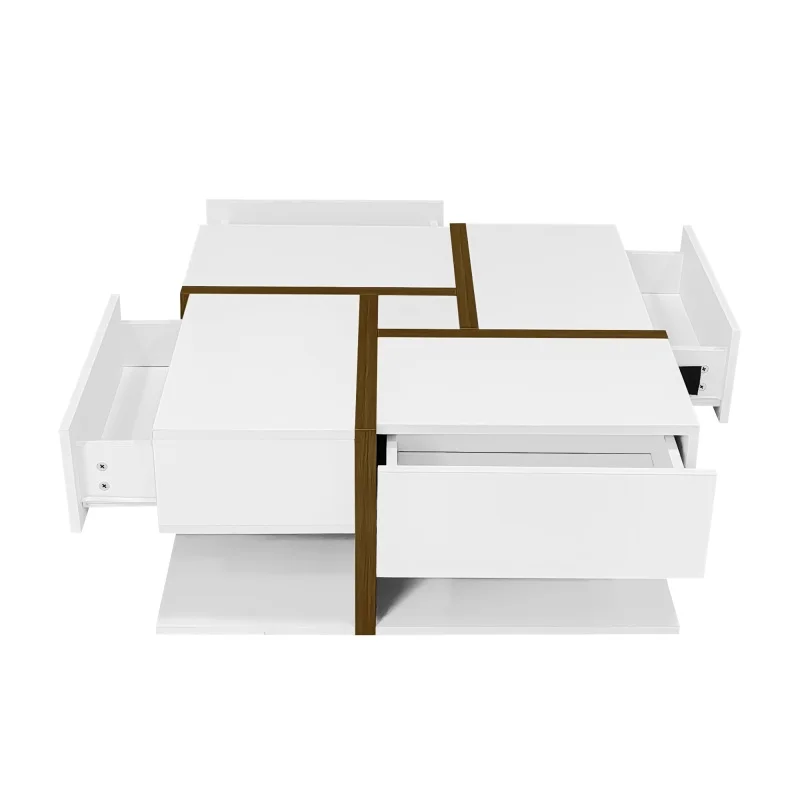 Coffee Table Mini Table With 4 Drawers Unique Color Adjustment And Line Design Square Wooden Table With Storage Space – Detail 7