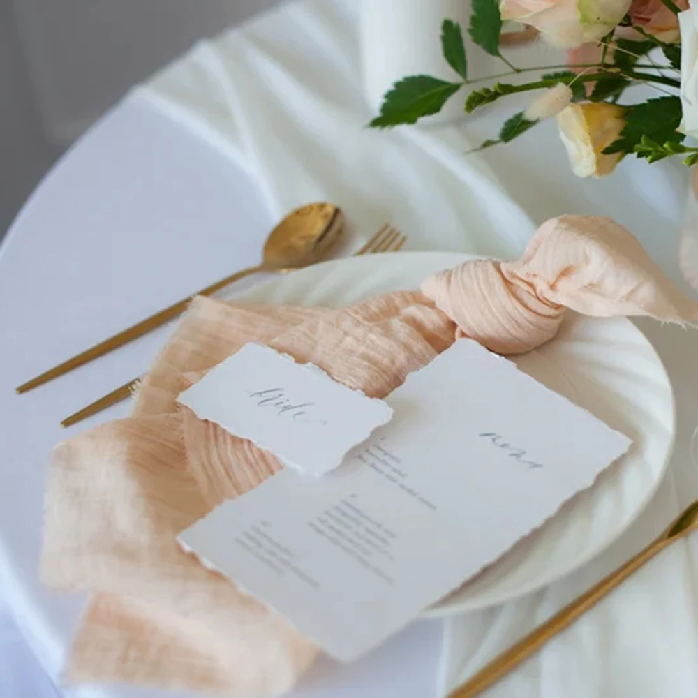 12 Pcs Peach Coton Wedding Napkins Wedding Napkins Raw Edges Cotton Dinner Table Decoration Cloth Dinner Gauze
