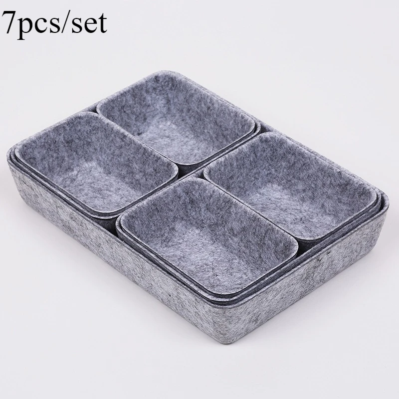 7pcs/set Felt Storage Box Organizer for Office Desk  Desktop Organization Accessories Multi-Purpose Felt Fabric Organizer 6
