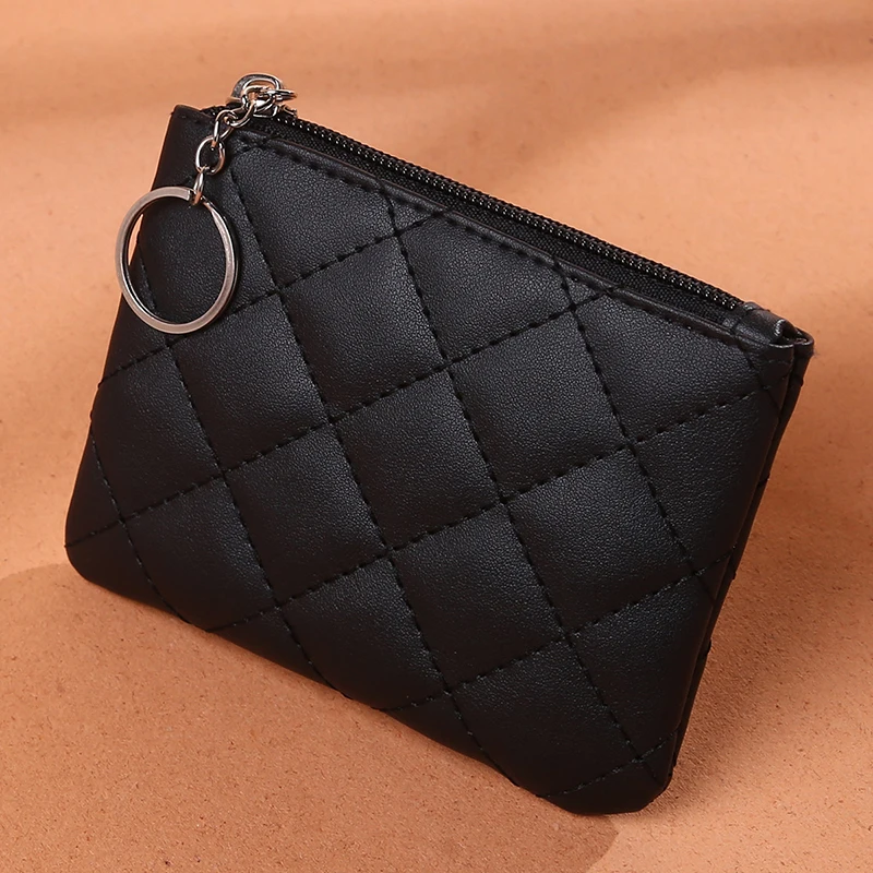 Unisex-Geldbörse, Schlüsselanhänger, PU-Leder, Reißverschluss, modisch, kleine Geldbörse, Geld, Designer, Rautenmuster, kurzes Kleingeldfach, Münzgeldbörsen_voghion.com