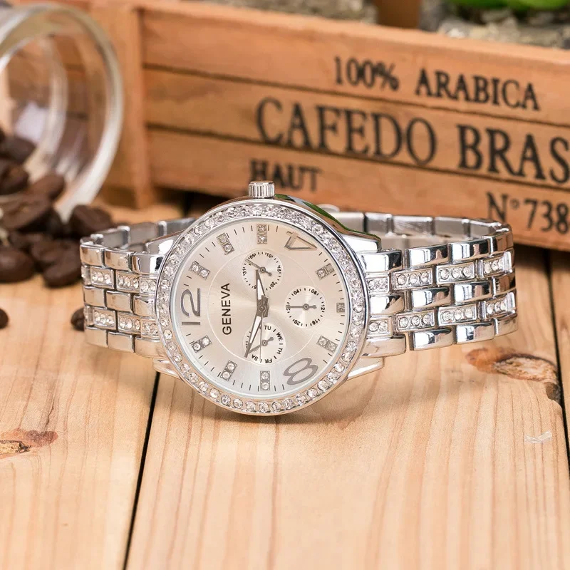 Luxury Geneva Brand Women Gold Stainless Steel Quartz Watch Military Crystal Casual Wrist Watches Rhinestone Relogio Feminino 5