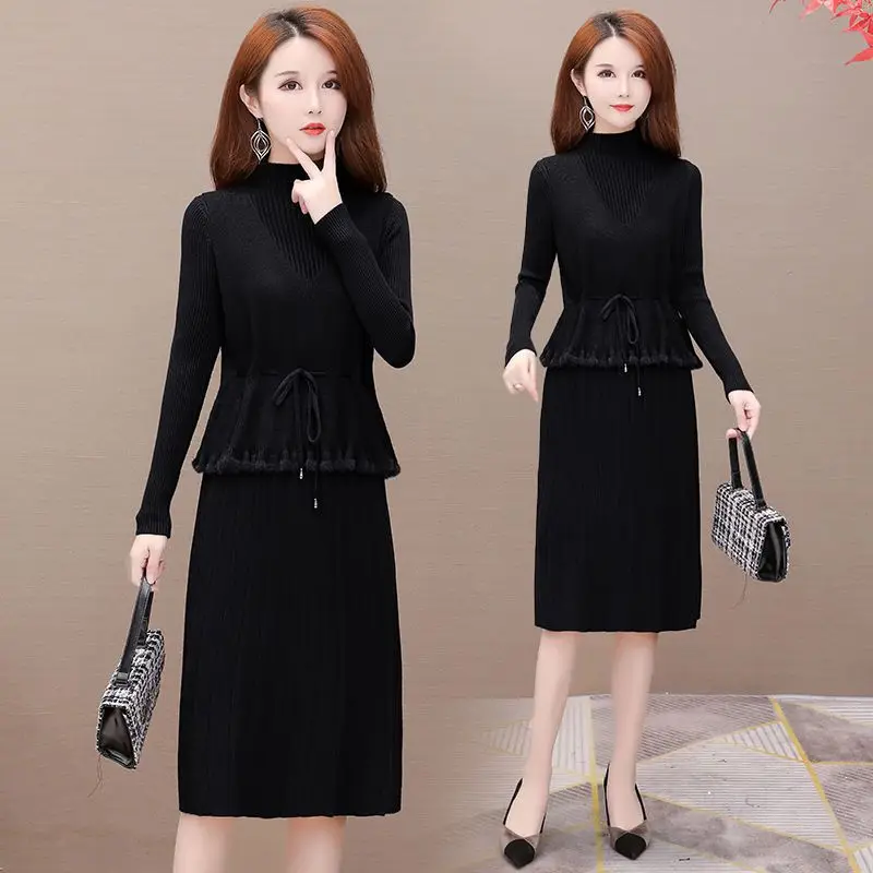 

Новый женский вязаный костюм, женский комплект из двух предметов, кардиган, куртка и модные платья, женские винтажные комплекты высокого качества G531