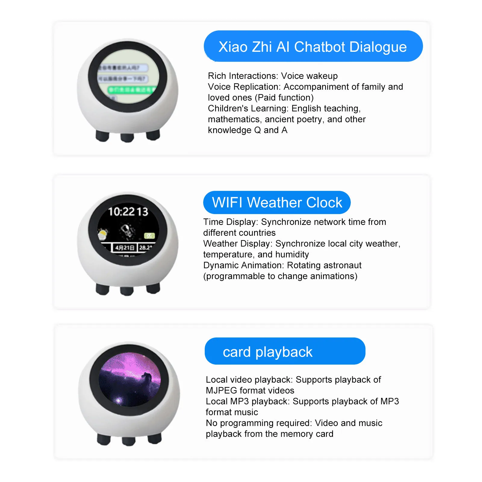 New AI Powered Smart Robot Interactive Smart Talking Robot WIFI Weather Clock 1.28 Inch Screen Voice Wake Up for Home School