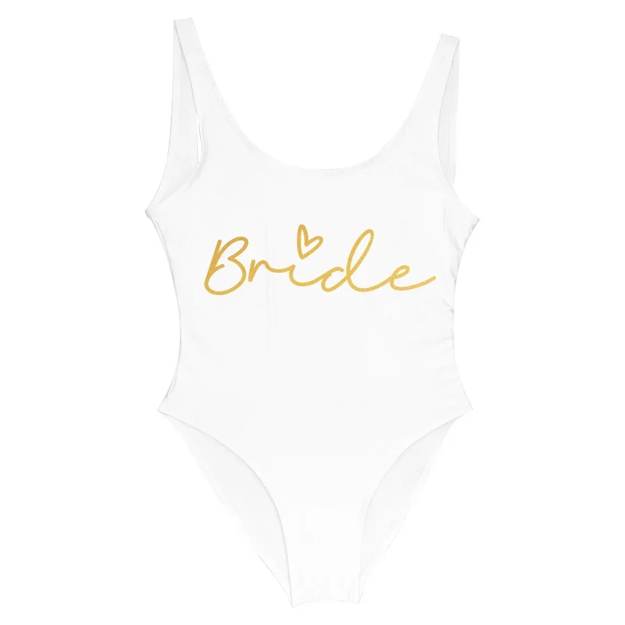 S-3XL Rose Gold Print Team Bride One Piece Swimsuit Squad Mulheres Swimwear Bachelorette Party Swimsuit Beatchwear Maiô