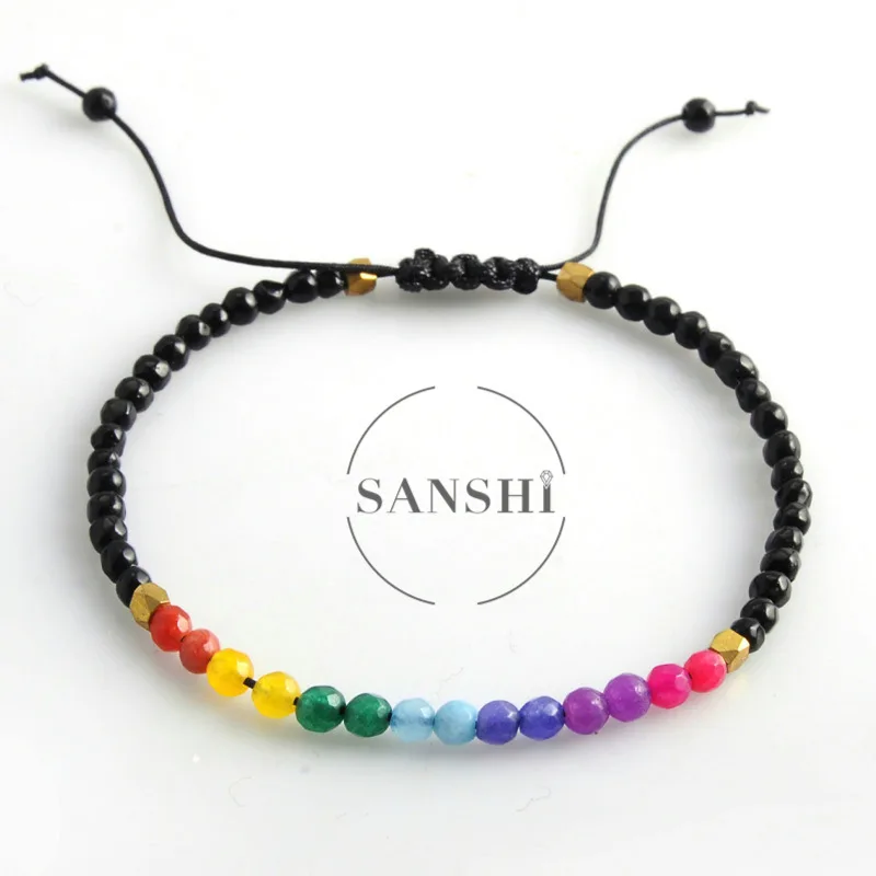 

SANSHI Yoga Handmade 7 Chakra Charm Bracelets Lava Stones Multicolor Beads Rope Bracelet Women Men Bracelets Bangles Gift