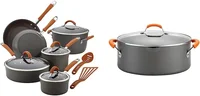 Ray Cucina Dishwasher Safe Hard Anodized Nonstick Cookware Pots and Pans Set, 12 Piece, Gray with Orange Handles 2