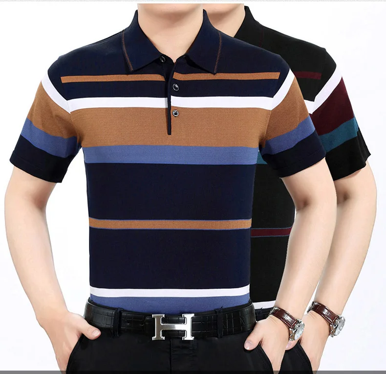 curta polos camisas listrado fino ajuste masculino