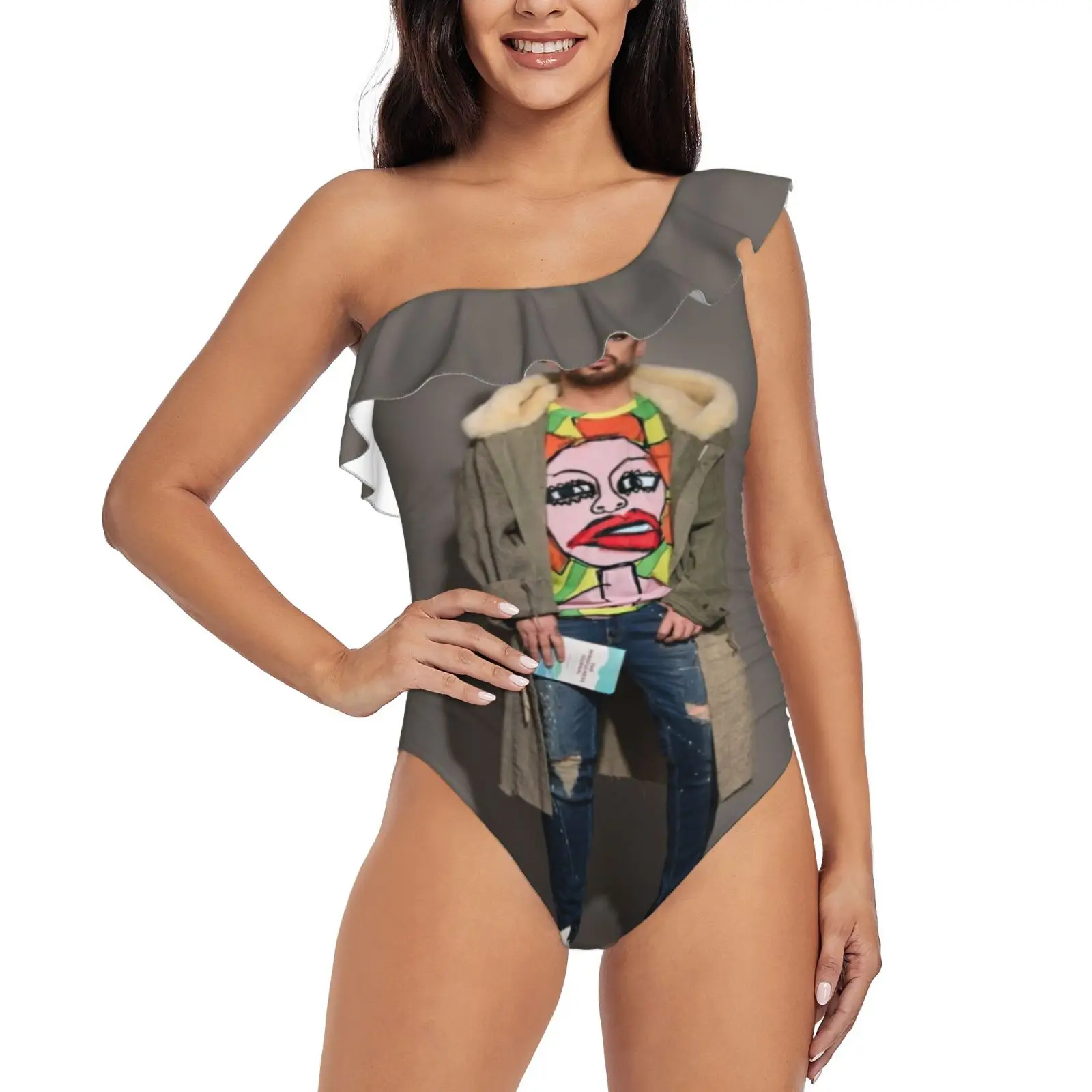 

Цельный купальник на одно плечо Mindfulness, женский купальник, пляжная одежда для купания