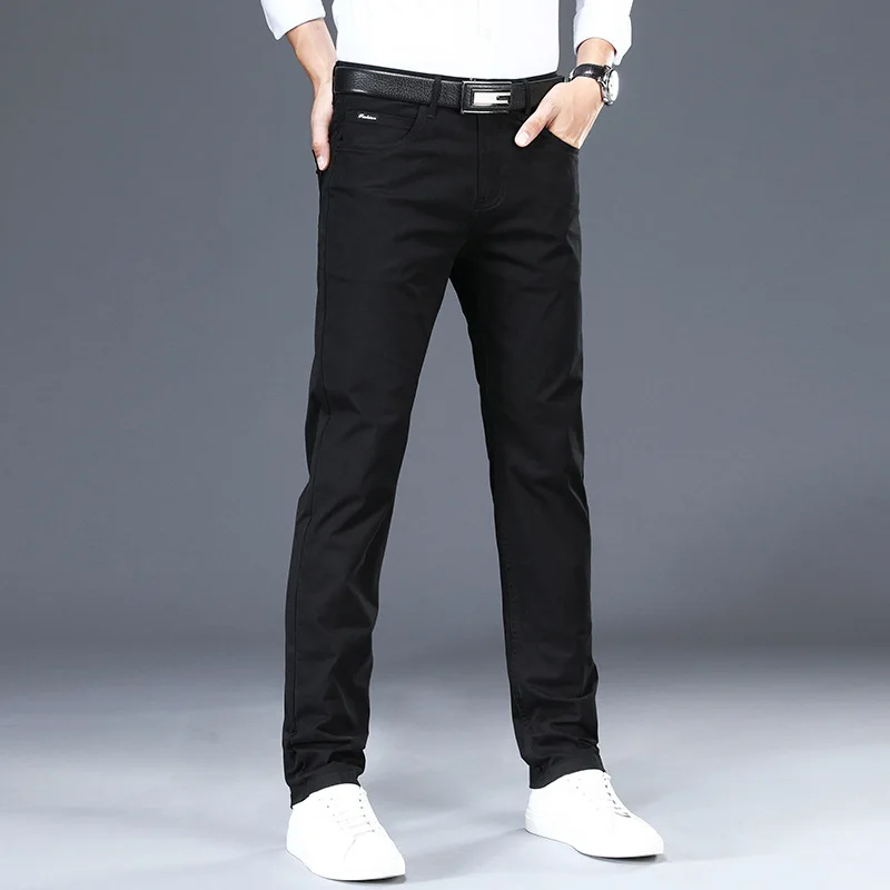 

Spring and summer casual pants men slim business elastic straight jogger Korean classic thin black gray blue pants men