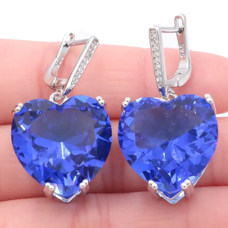 18g 925 SOLID STERLING SILVER Earrings Heart Shape Violet Tanzanite Blue Aquamarine Pink Kunzite Tourmaline Peridot Daily Wear
