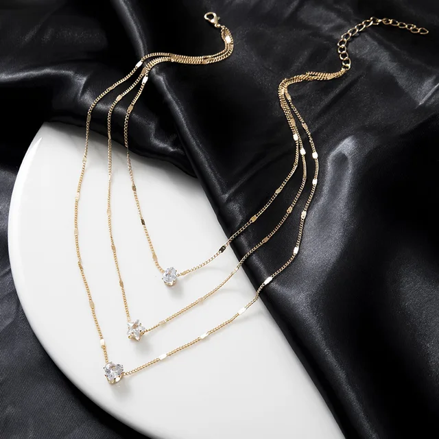 Trendy Zircon Pendant Necklace For Women Multilayer Chain Choker Fashion Female Party Shiny Jewelry Gift 5