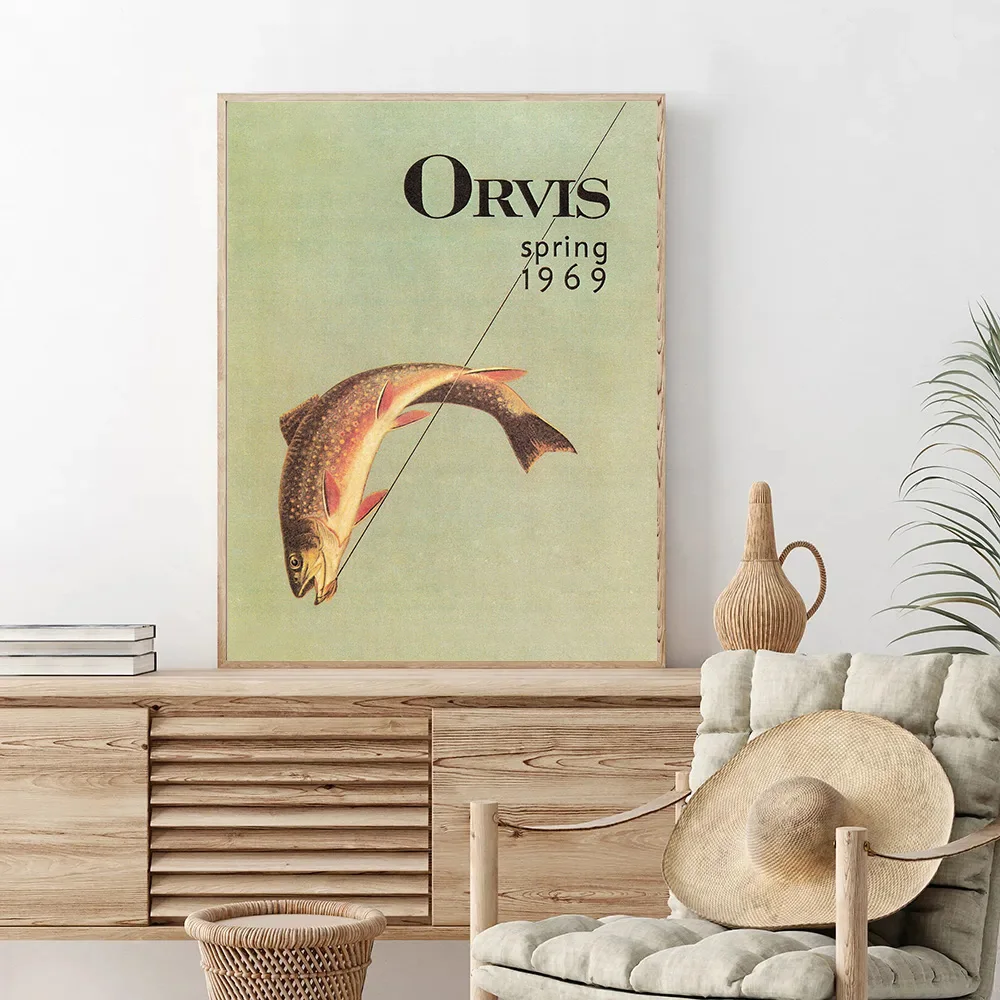 Orvis Spring 1969 Fishing Vintage Poster Retro Travel Fishing Canvas  Painting Wall Art Pictures Home Decor Fishing Lover Gift