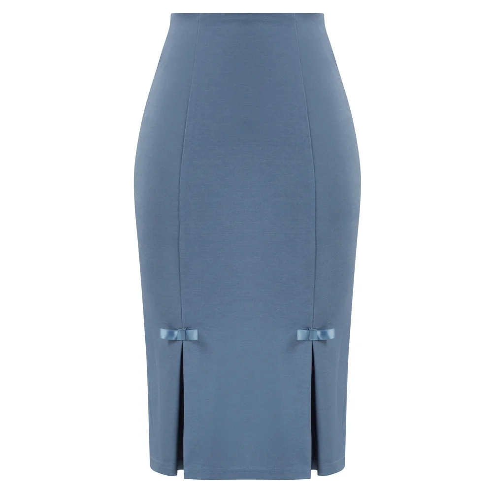 BP Women Office Lady Hips-wrapped Skirts High Waist Stretchy Bodycon Skirt Vintage Bow-Knot Decorated Skirt Elegant Pencil Skirt