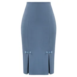 BP Women Office Lady Hips-wrapped Skirts High Waist Stretchy Bodycon Skirt Vintage Bow-Knot Decorated Skirt Elegant Pencil Skirt