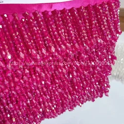Elegant Tassel Beaded Lace Trim - White & Black Hanging Bead Design for Garments, Dresses, and Shoes Decoration (Rose red)