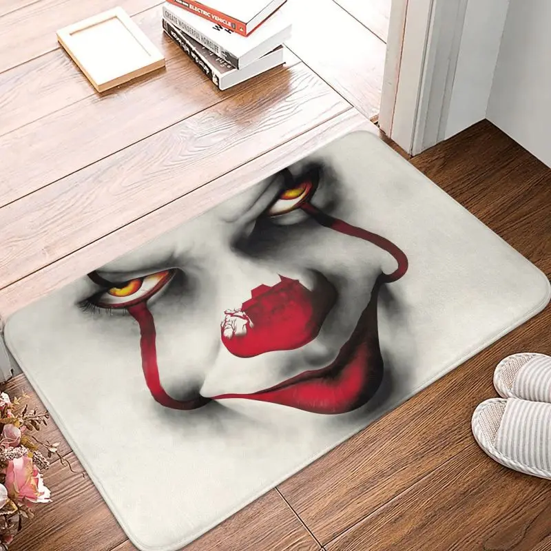 

Halloween Horror Movie Character Clown Front Door Mat Anti-Slip Outdoor Quick Dry Doormat Kitchen Balcony Entrance Rug Carpet