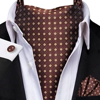 3pcs Mens Yellow Gold Floral Stripes Cravat Ascot Pocket Square Cufflinks  Set Wedding Formal Casual Office 5