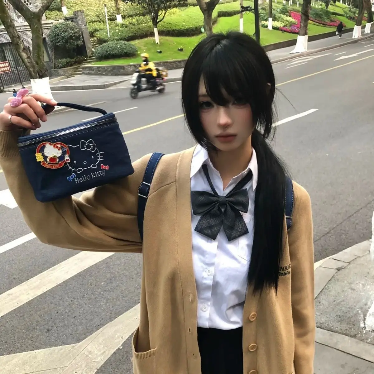 Hello Kitty Girls Handbag Cute Anime Cartoon Girls Denim Cosmetic Bag Storage Bag Holiday Gifts