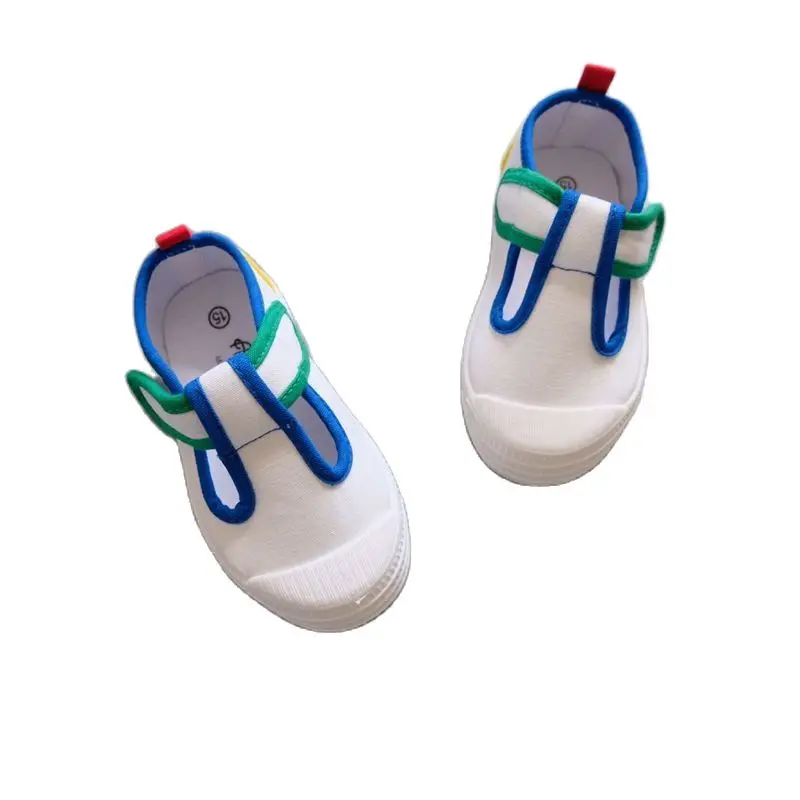 

Children Spring Thin Canvas Shoes Kids Velcro Flat Shoes Boys Girls Single Shoes Baby Casual Shoes Toddler Contrast Color Shoes