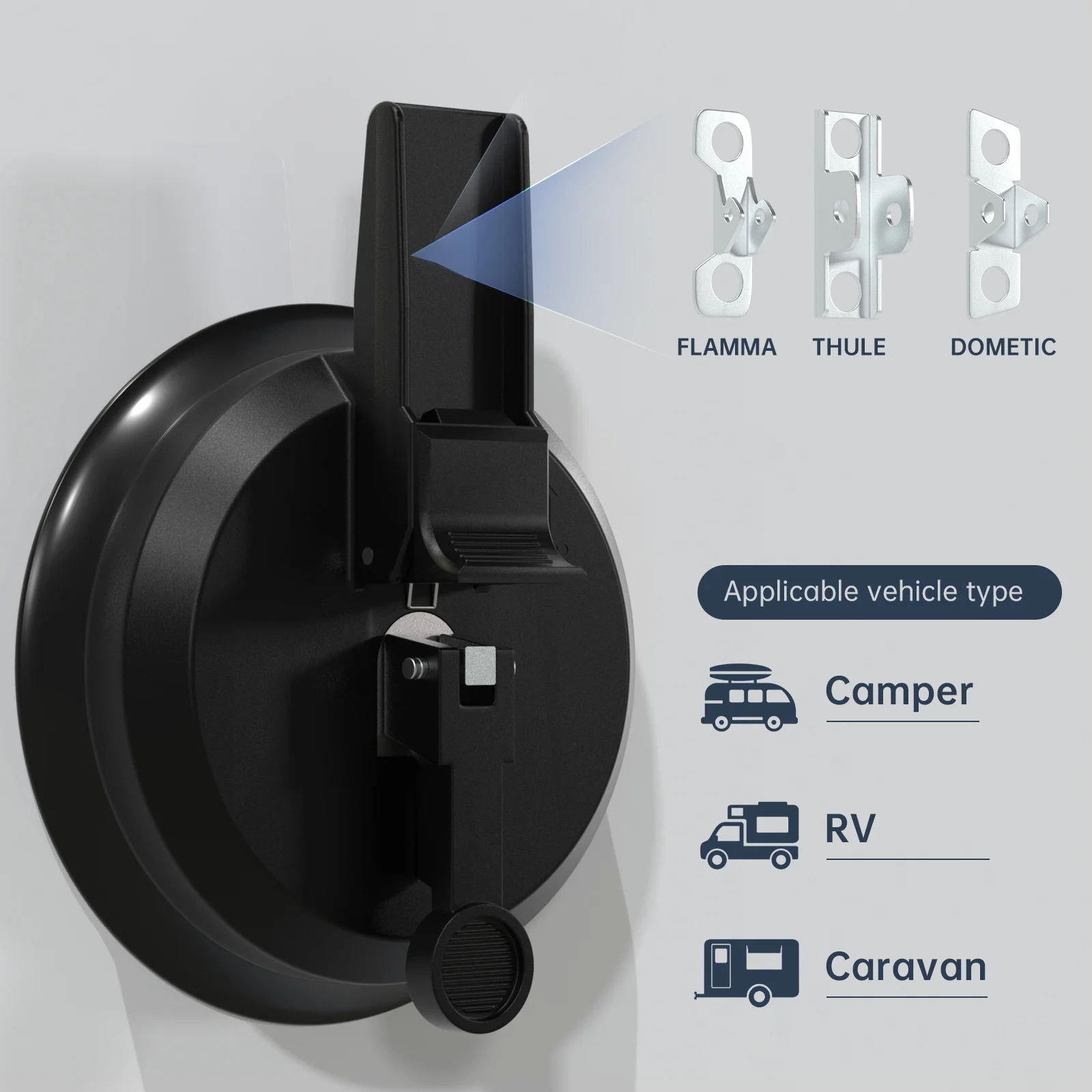 Suction awning bracket storage and parts