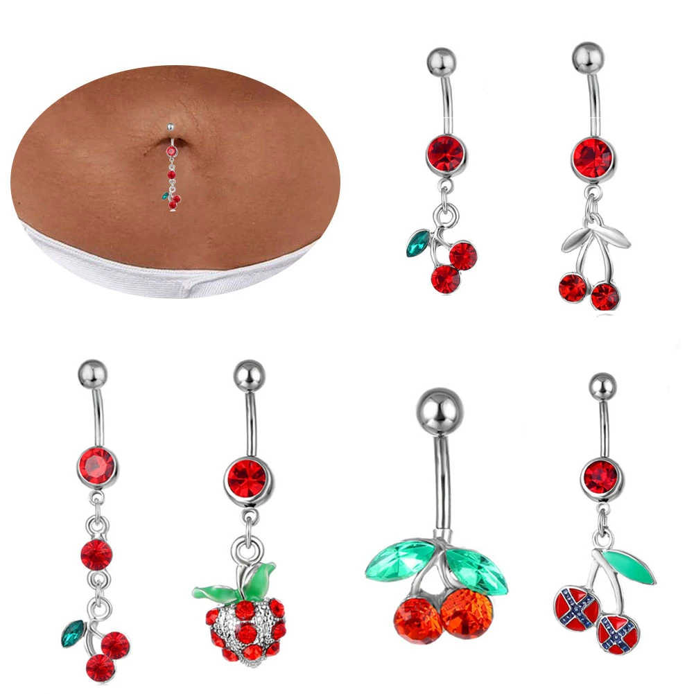 【68OFF!】 Piercing jewelry fruit cherry pendant belly ring navel stud