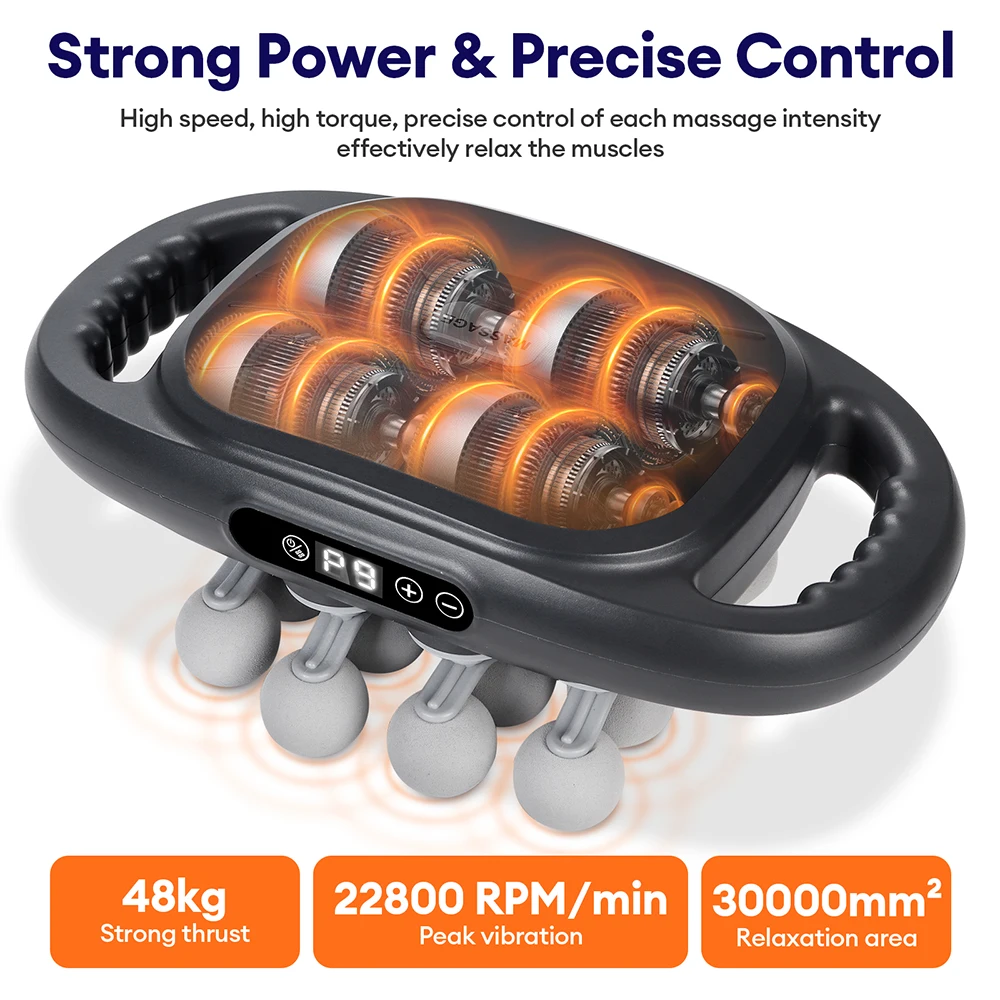 USB Rechargeable 16-head Fascia Gun 9 Levels Of Strength 9 Modes 8 Replaceable Heads To Meet The Needs Of Different Massage